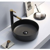 Aufsatzbecken-Set 39x39x12cm ohne Überlauf +Infinitio Ablaufgarnitur, schwarz (SetSATINF-noir) - Swiss Aqua Technologies von SWISS AQUA TECHNOLOGIES