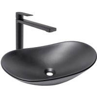 Set Aufsatzwaschbecken oval 61,5x36 cm schwarz matt + Einhebelmischer xl B-Way mit Hebel schwarz matt (SATINF61536BKM-BWAY) - Swiss Aqua Technologies von SWISS AQUA TECHNOLOGIES