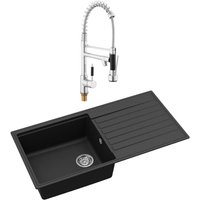 Swiss Aqua Technologies - 100x50 cm Granit-Einbauspüle mit umkehrbarem Abtropfbecken + Mischbatterie Schwenkarm 2-Strahl, mattschwarz von SWISS AQUA TECHNOLOGIES