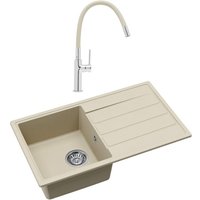 Swiss Aqua Technologies 76x44 cm Granit-Einbauspüle mit umkehrbarem Abtropfbecken + Neoperl®-Aerator-Mischbatterie, Jasmin (SATSINKGE3J-SET1) von SWISS AQUA TECHNOLOGIES
