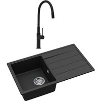 Swiss Aqua Technologies - 76x44 cm Granit-Einbauspüle mit umsetzbarem Abtropfbecken + Neoperl®-Belüftermischer, mattschwarz (SATSINKGE3B-SET1) von SWISS AQUA TECHNOLOGIES