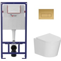Swiss Aqua Technologies WC-Set Vorwandelement 112 cm ECO 2L SAT + Hänge-WC Ceramia + Betätigungsplatte matt gold (STECE14WT06-IN) von SWISS AQUA TECHNOLOGIES