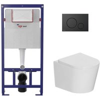 Swiss Aqua Technologies WC-Set Vorwandelement 112 cm ECO 2L SAT + Hänge-WC Ceramia + Betätigungsplatte matt schwarz (STECE14WT02-IN) von SWISS AQUA TECHNOLOGIES