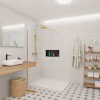 Walk-in 100x200cm Glaswand aus Crystal Glass® 8 mm Antikalk-Glas, mit Armen und Profilen in Gold (SATBWI100PRZ) - Swiss Aqua Technologies von SWISS AQUA TECHNOLOGIES