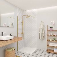 Walk-in 80x200cm Glaswand aus Crystal Glass® 8 mm Antikalk-Glas, mit Armen und Profilen in Gold (SATBWI80PRZ) - Swiss Aqua Technologies von SWISS AQUA TECHNOLOGIES