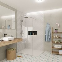 Walk-in 90x200cm Glaswand aus Crystal Glass® 8 mm Antikalk-Glas, mit Armen und Profilen in glänzendem Chrom (SATBWI90PR) - Swiss Aqua Technologies von SWISS AQUA TECHNOLOGIES