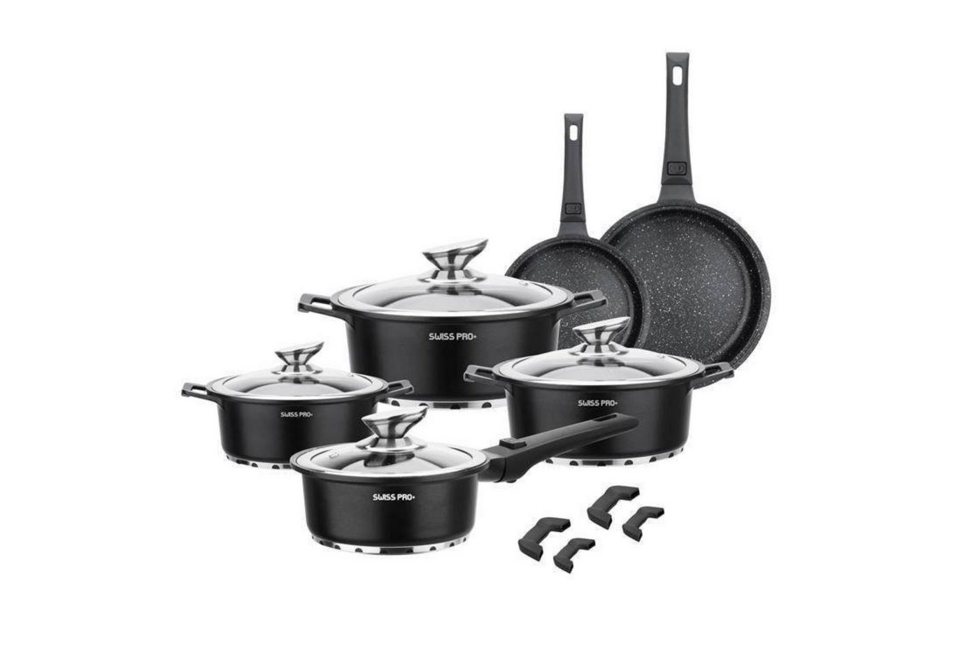 SWISS PRO+ Pfannen-Set Swiss Pro14-TEILIGES PFANNENSET kratzfeste Induktion Töpfe, (14-tlg) von SWISS PRO+