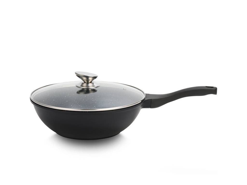 SWISS PRO+ Wok Wokpfanne mit Deckel in elegantem Schwarz und Lochinduktionsboden von SWISS PRO+