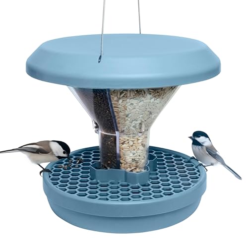 SWISSINNO Vogelfutterhaus zum Aufhängen – Davos SMART Birds - Vogelfutterspender mit Auffangschale - Futterstation für Vögel - Futtersilo Rattensicher - Vogelhaus für Garten & Balkon - Hellblau von SWISSINNO