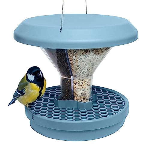 SWISSINNO Vogelfutterhaus zum Aufhängen – Davos SMART Birds - Vogelfutterspender mit Auffangschale - Futterstation für Vögel - Futtersilo Rattensicher - Vogelhaus für Garten & Balkon - Hellblau von SWISSINNO