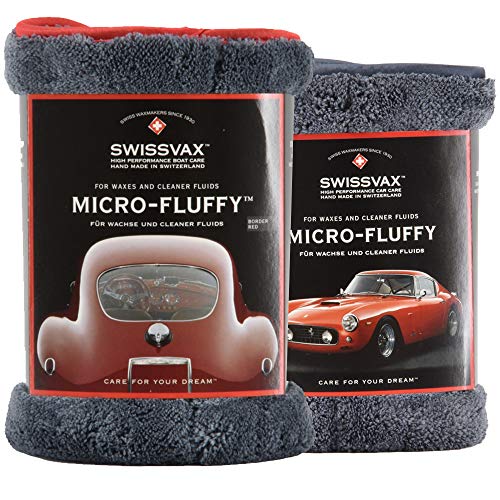 SWISSVAX Micro-Fluffy Set Poliertuch (anthrazit) + Wachstuch (rot) ultraweich Doppelflausch 38x38cm von SWISSVAX