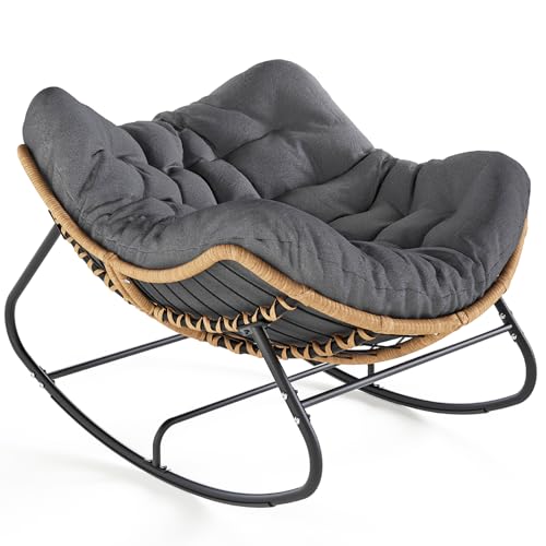 SWITTE Outdoor Schaukelei-Stuhl Indoor Papasan Rattan Weiden-Lounge Modern Royal für Schlafzimmer Wohnzimmer Veranda Garten Rasen - Dunkelgrau von SWITTE