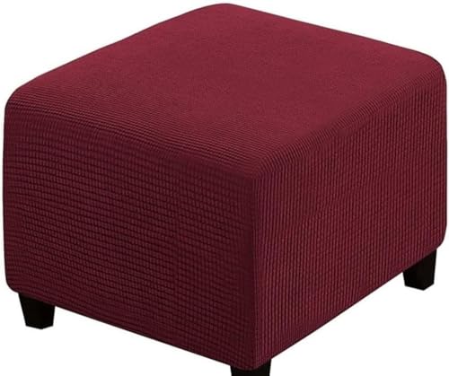 Fußhocker Bezug Ottomane Quadratisch Schonbezug Hockerbezug 60x60 /40x40 Stretch Cordstoff Husse für Fußhocker Ottomanischer Hocker-Bezug Überzug Hocker Protector Waschbar(Burgundy,70x70 cm) von SWJ-swjssb