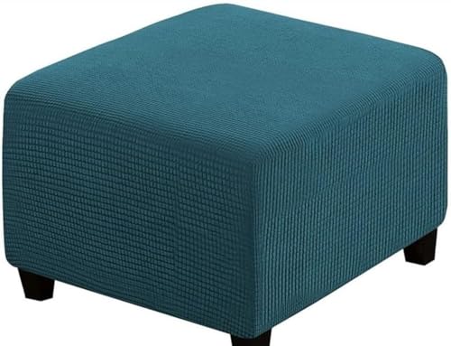 Fußhocker Bezug Ottomane Quadratisch Schonbezug Hockerbezug 60x60 /40x40 Stretch Cordstoff Husse für Fußhocker Ottomanischer Hocker-Bezug Überzug Hocker Protector Waschbar(Water Blue,55x55 cm) von SWJ-swjssb