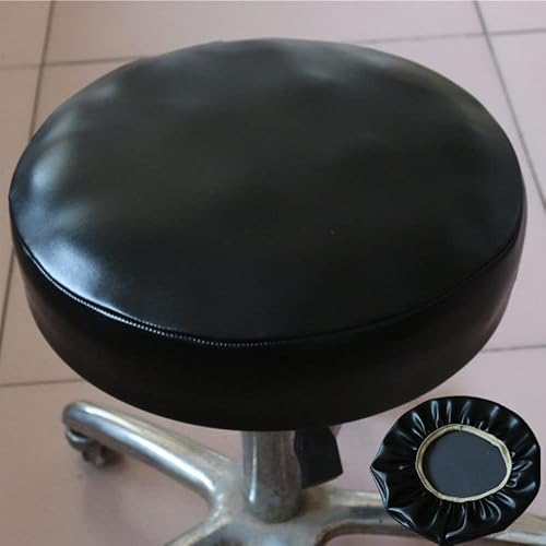 Hocker Bezug Wasserdicht Hockerbezug Rund Stretch Aus Kunstleder Rund Bar Bezug Sitz Kissen Sitzkissenbezug Für Home Büro Bar Rollhocker Stuhl Mit Rollen (Color : Black, Size : 32cm) von SWJ-swjssb