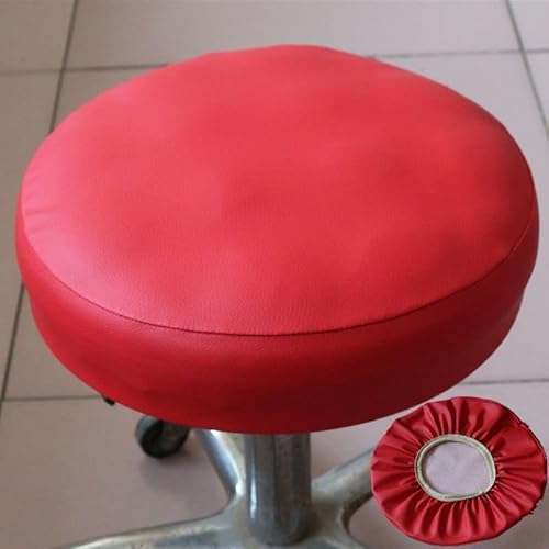 Hocker Bezug Wasserdicht Hockerbezug Rund Stretch Aus Kunstleder Rund Bar Bezug Sitz Kissen Sitzkissenbezug Für Home Büro Bar Rollhocker Stuhl Mit Rollen (Color : Red, Size : 38cm) von SWJ-swjssb