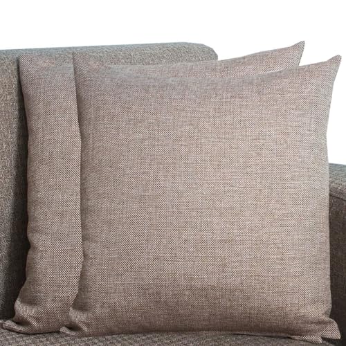 Kissenbezüge Aus Leinen - Kissenhülle Groß Quadratisch & Rechteckig, 2er Set Sofa Kissenbezug Mit Reißverschluss, Kissenhülle Für Kopfkissen, Zier - & Sofakissen(Brown-White,90x90 cm Set Of 2) von SWJ-swjssb