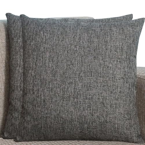 Kissenbezüge Aus Leinen - Kissenhülle Groß Quadratisch & Rechteckig, 2er Set Sofa Kissenbezug Mit Reißverschluss, Kissenhülle Für Kopfkissen, Zier - & Sofakissen(Dunkelgrau,100x100 cm Set Of 2) von SWJ-swjssb