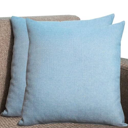 Kissenbezüge Aus Leinen - Kissenhülle Groß Quadratisch & Rechteckig, 2er Set Sofa Kissenbezug Mit Reißverschluss, Kissenhülle Für Kopfkissen, Zier - & Sofakissen(Hellblau,65x80 cm Set Of 2) von SWJ-swjssb