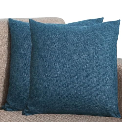 Kissenbezüge Aus Leinen - Kissenhülle Groß Quadratisch & Rechteckig, 2er Set Sofa Kissenbezug Mit Reißverschluss, Kissenhülle Für Kopfkissen, Zier - & Sofakissen(Indigo Blue,80x80 cm Set Of 2) von SWJ-swjssb