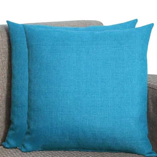 Kissenbezüge Aus Leinen - Kissenhülle Groß Quadratisch & Rechteckig, 2er Set Sofa Kissenbezug Mit Reißverschluss, Kissenhülle Für Kopfkissen, Zier - & Sofakissen(Lake Blue,50x60 cm Set Of 2) von SWJ-swjssb