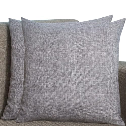 Kissenbezüge Aus Leinen - Kissenhülle Groß Quadratisch & Rechteckig, 2er Set Sofa Kissenbezug Mit Reißverschluss, Kissenhülle Für Kopfkissen, Zier - & Sofakissen(Medium Gray,70x70 cm Set Of 2) von SWJ-swjssb