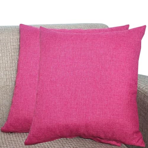 Kissenbezüge Aus Leinen - Kissenhülle Groß Quadratisch & Rechteckig, 2er Set Sofa Kissenbezug Mit Reißverschluss, Kissenhülle Für Kopfkissen, Zier - & Sofakissen(Rosenrot,90x100 cm Set Of 2) von SWJ-swjssb