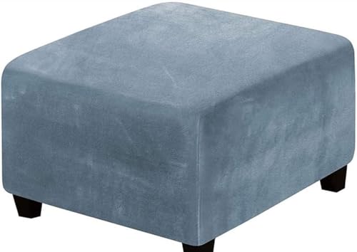 Ottomane Schonbezug Hocker Bezug, Samt Hocker Husse für Fußhocker Quadratisch, Schwarz Stretch Bezug Ottomane Abdeckung Überzug Hocker Protector Waschbar Hockerabdeckung(Grey Blue,70x70 cm) von SWJ-swjssb
