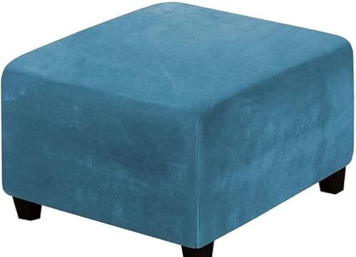 Ottomane Schonbezug Hocker Bezug, Samt Hocker Husse für Fußhocker Quadratisch, Schwarz Stretch Bezug Ottomane Abdeckung Überzug Hocker Protector Waschbar Hockerabdeckung(Peacock Blue,40x40 cm) von SWJ-swjssb