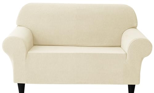 SWJ-swjssb Couchbezug Stretch Sofabezug 3 2 1 Sitzer Moderne Sofaüberwurf Sofa Abdeckung Couch Bezug 3er Kord Elastische Sofahusse Für Wohnzimmer Protector Für Hunde Haustiere(Beige,2 Seater) von SWJ-swjssb
