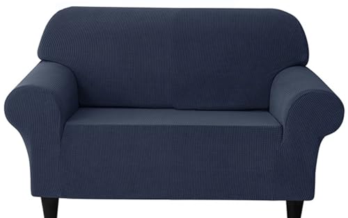 SWJ-swjssb Couchbezug Stretch Sofabezug 3 2 1 Sitzer Moderne Sofaüberwurf Sofa Abdeckung Couch Bezug 3er Kord Elastische Sofahusse Für Wohnzimmer Protector Für Hunde Haustiere(Navy,2 Seater) von SWJ-swjssb