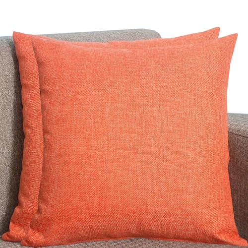 SWJ-swjssb Kissenbezüge Aus Leinen - Kissenhülle Groß Quadratisch & Rechteckig, 2er Set Sofa Kissenbezug Mit Reißverschluss, Kissenhülle Für Kopfkissen, Zier - & Sofakissen(Orange,40x60 cm Set of 2) von SWJ-swjssb