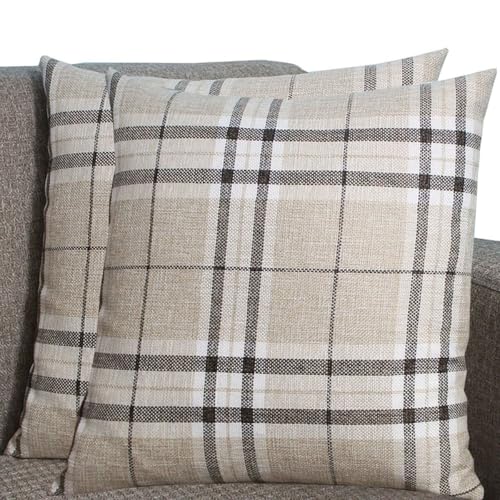 SWJ-swjssb Kissenbezüge Aus Leinen - Kissenhülle Groß Quadratisch & Rechteckig, 2er Set Sofa Kissenbezug Mit Reißverschluss, Kissenhülle Für Kopfkissen, Zier - & Sofakissen(Plaid,40x80 cm Set of 2) von SWJ-swjssb