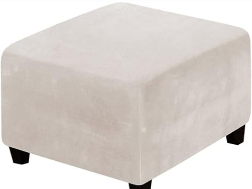 SWJ-swjssb Ottomane Schonbezug Hocker Bezug, Samt Hocker Husse für Fußhocker Quadratisch, Schwarz Stretch Bezug Ottomane Abdeckung Überzug Hocker Protector Waschbar Hockerabdeckung(Beige,50x50 cm) von SWJ-swjssb