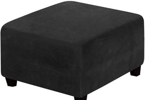 SWJ-swjssb Ottomane Schonbezug Hocker Bezug, Samt Hocker Husse für Fußhocker Quadratisch, Schwarz Stretch Bezug Ottomane Abdeckung Überzug Hocker Protector Waschbar Hockerabdeckung(Black,35x35 cm) von SWJ-swjssb