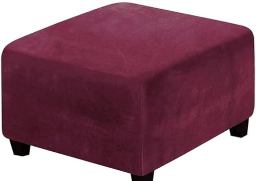 SWJ-swjssb Ottomane Schonbezug Hocker Bezug, Samt Hocker Husse für Fußhocker Quadratisch, Schwarz Stretch Bezug Ottomane Abdeckung Überzug Hocker Protector Waschbar Hockerabdeckung(Burgundy,70x70 cm) von SWJ-swjssb