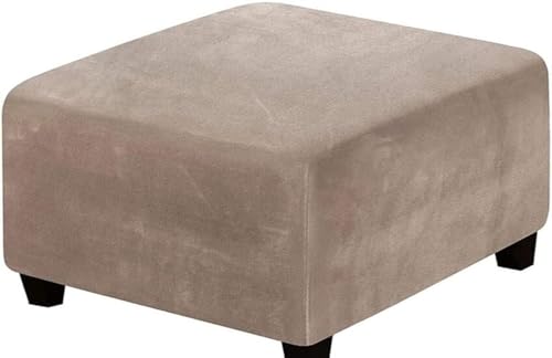 SWJ-swjssb Ottomane Schonbezug Hocker Bezug, Samt Hocker Husse für Fußhocker Quadratisch, Schwarz Stretch Bezug Ottomane Abdeckung Überzug Hocker Protector Waschbar Hockerabdeckung(Taupe,50x50 cm) von SWJ-swjssb