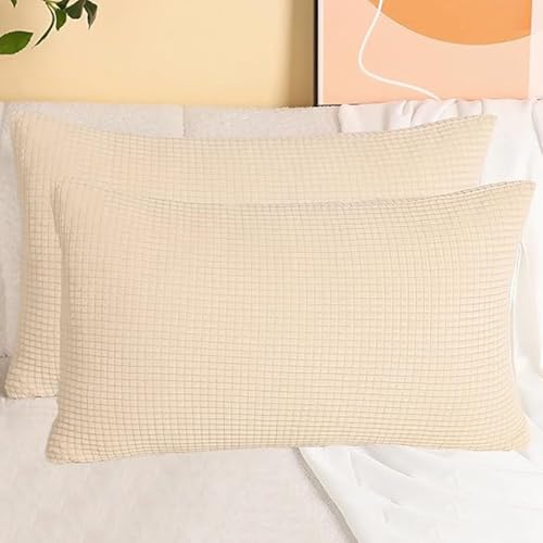 SWJ-swjssb Stretch Kissenbezüge Aus Kord - Quadratisch & Rechteckig, 2er Set Sofa Kissenbezug Mit Reißverschluss, Kissenhülle Für Kopfkissen, Zier - & Sofakissen(Beige,40x50 cm Set of 2) von SWJ-swjssb