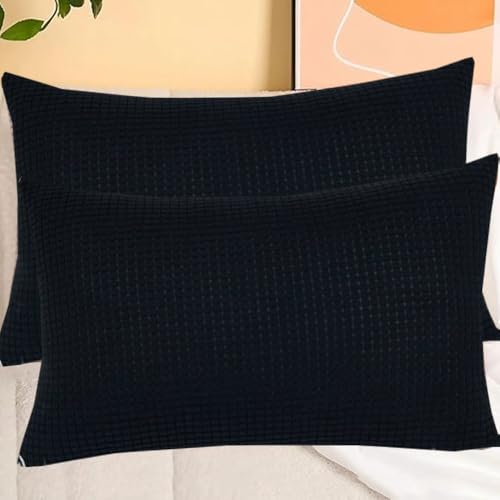 SWJ-swjssb Stretch Kissenbezüge Aus Kord - Quadratisch & Rechteckig, 2er Set Sofa Kissenbezug Mit Reißverschluss, Kissenhülle Für Kopfkissen, Zier - & Sofakissen(Black,70x80 cm Set of 2) von SWJ-swjssb