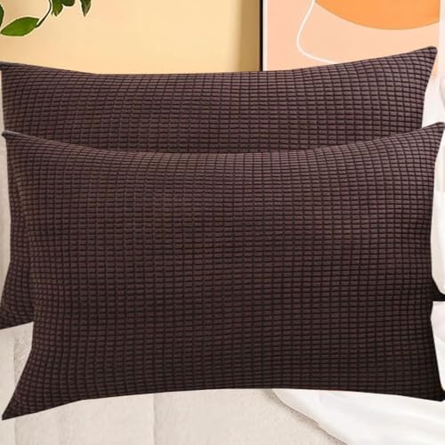SWJ-swjssb Stretch Kissenbezüge Aus Kord - Quadratisch & Rechteckig, 2er Set Sofa Kissenbezug Mit Reißverschluss, Kissenhülle Für Kopfkissen, Zier - & Sofakissen(Coffee,30x40 cm Set of 2) von SWJ-swjssb