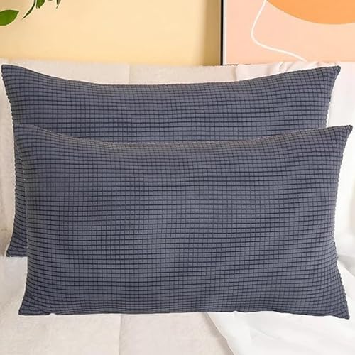 SWJ-swjssb Stretch Kissenbezüge Aus Kord - Quadratisch & Rechteckig, 2er Set Sofa Kissenbezug Mit Reißverschluss, Kissenhülle Für Kopfkissen, Zier - & Sofakissen(Dark Grey,30x40 cm Set of 2) von SWJ-swjssb