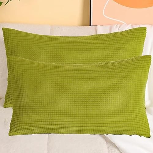 SWJ-swjssb Stretch Kissenbezüge Aus Kord - Quadratisch & Rechteckig, 2er Set Sofa Kissenbezug Mit Reißverschluss, Kissenhülle Für Kopfkissen, Zier - & Sofakissen(Emerald Green,45x60 cm Set of 2) von SWJ-swjssb