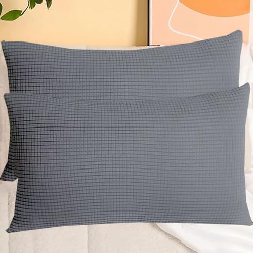 SWJ-swjssb Stretch Kissenbezüge Aus Kord - Quadratisch & Rechteckig, 2er Set Sofa Kissenbezug Mit Reißverschluss, Kissenhülle Für Kopfkissen, Zier - & Sofakissen(Gray,60x120 cm Set of 2) von SWJ-swjssb