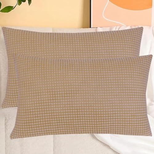 SWJ-swjssb Stretch Kissenbezüge Aus Kord - Quadratisch & Rechteckig, 2er Set Sofa Kissenbezug Mit Reißverschluss, Kissenhülle Für Kopfkissen, Zier - & Sofakissen(Khaki,30x70 cm Set of 2) von SWJ-swjssb