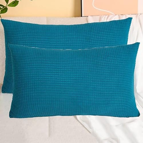 SWJ-swjssb Stretch Kissenbezüge Aus Kord - Quadratisch & Rechteckig, 2er Set Sofa Kissenbezug Mit Reißverschluss, Kissenhülle Für Kopfkissen, Zier - & Sofakissen(Lapis Blue,30x80 cm Set of 2) von SWJ-swjssb