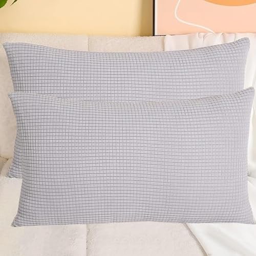 SWJ-swjssb Stretch Kissenbezüge Aus Kord - Quadratisch & Rechteckig, 2er Set Sofa Kissenbezug Mit Reißverschluss, Kissenhülle Für Kopfkissen, Zier - & Sofakissen(Light Grey,50x70 cm Set of 2) von SWJ-swjssb