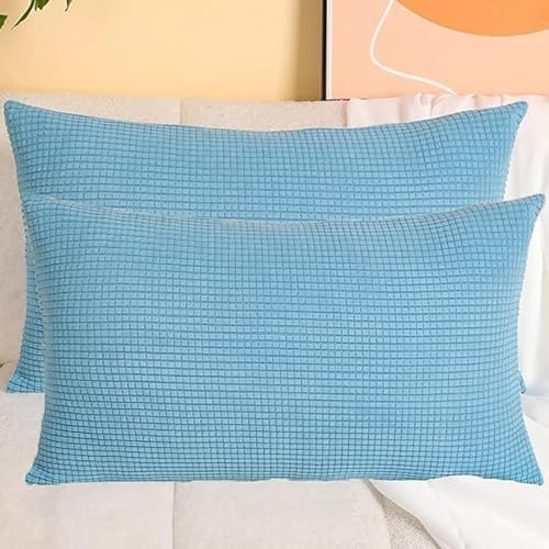 SWJ-swjssb Stretch Kissenbezüge Aus Kord - Quadratisch & Rechteckig, 2er Set Sofa Kissenbezug Mit Reißverschluss, Kissenhülle Für Kopfkissen, Zier - & Sofakissen(Mist Blue,60x70 cm Set of 2) von SWJ-swjssb