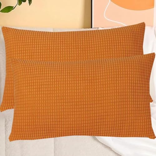 SWJ-swjssb Stretch Kissenbezüge Aus Kord - Quadratisch & Rechteckig, 2er Set Sofa Kissenbezug Mit Reißverschluss, Kissenhülle Für Kopfkissen, Zier - & Sofakissen(Orange,60x80 cm Set of 2) von SWJ-swjssb