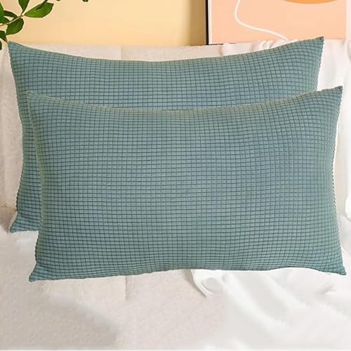 SWJ-swjssb Stretch Kissenbezüge Aus Kord - Quadratisch & Rechteckig, 2er Set Sofa Kissenbezug Mit Reißverschluss, Kissenhülle Für Kopfkissen, Zier - & Sofakissen(Teal Green,50x120 cm Set of 2) von SWJ-swjssb