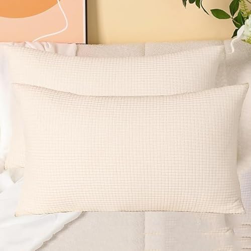 SWJ-swjssb Stretch Kissenbezüge Aus Kord - Quadratisch & Rechteckig, 2er Set Sofa Kissenbezug Mit Reißverschluss, Kissenhülle Für Kopfkissen, Zier - & Sofakissen(White,50x70 cm Set of 2) von SWJ-swjssb